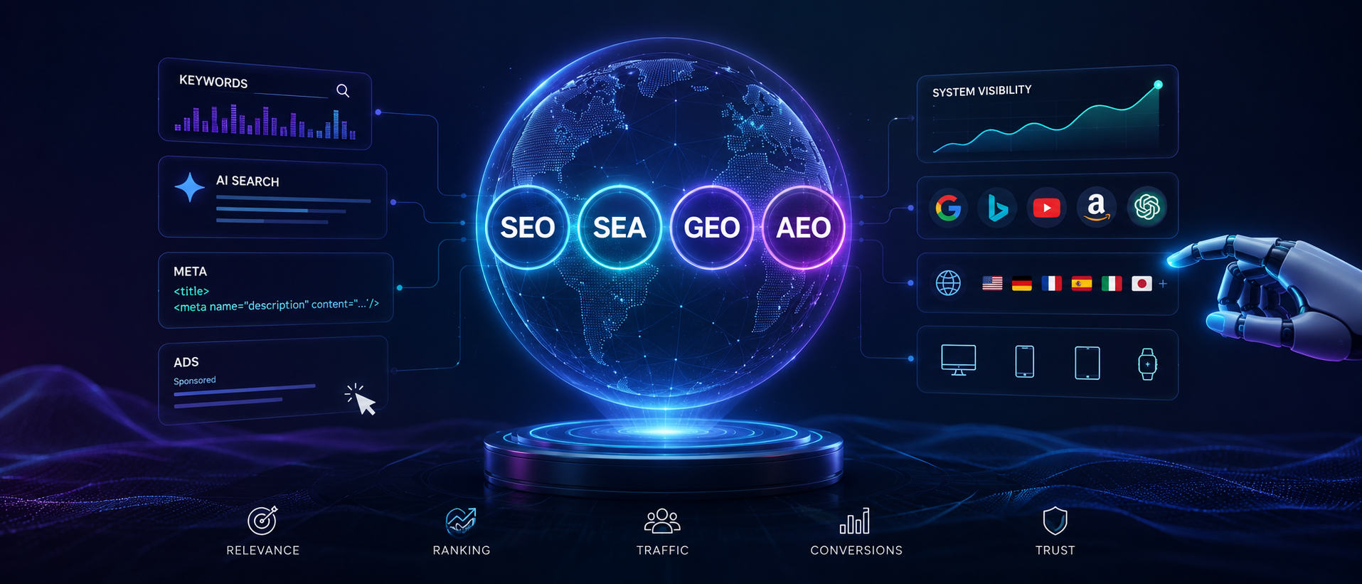 SEO, SEA und GEO Optimierung für Traffic, Ranking und Conversions